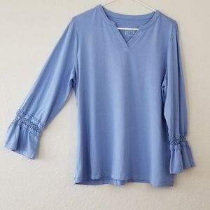 Blue Lace Trim Blouse